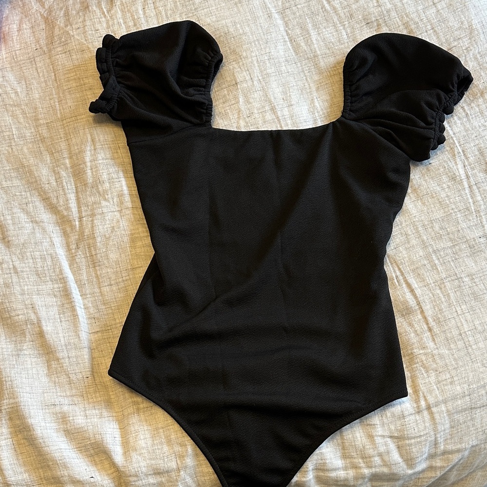 Show Me Your MuMu Black Puff Sleeve Bodysuit